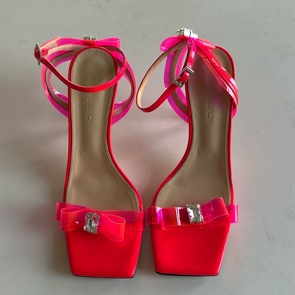 Mach & Mach Pink Crystal French Bow PVC and Patent Sandals